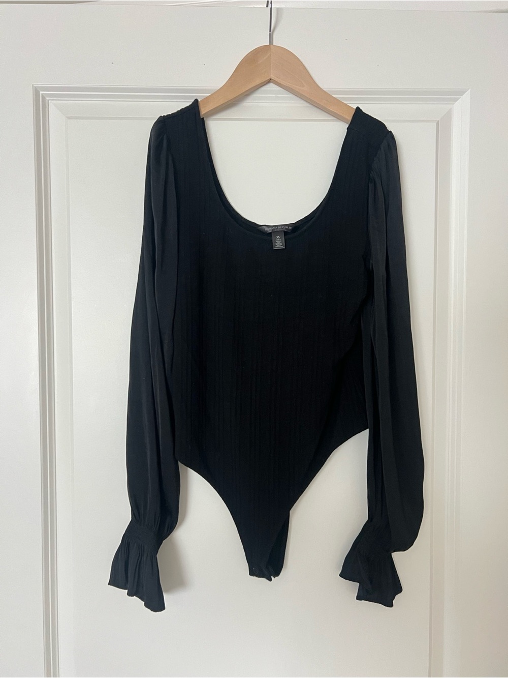 Banana Republic Black Long-Sleeve Scoop Neck Bodysuit